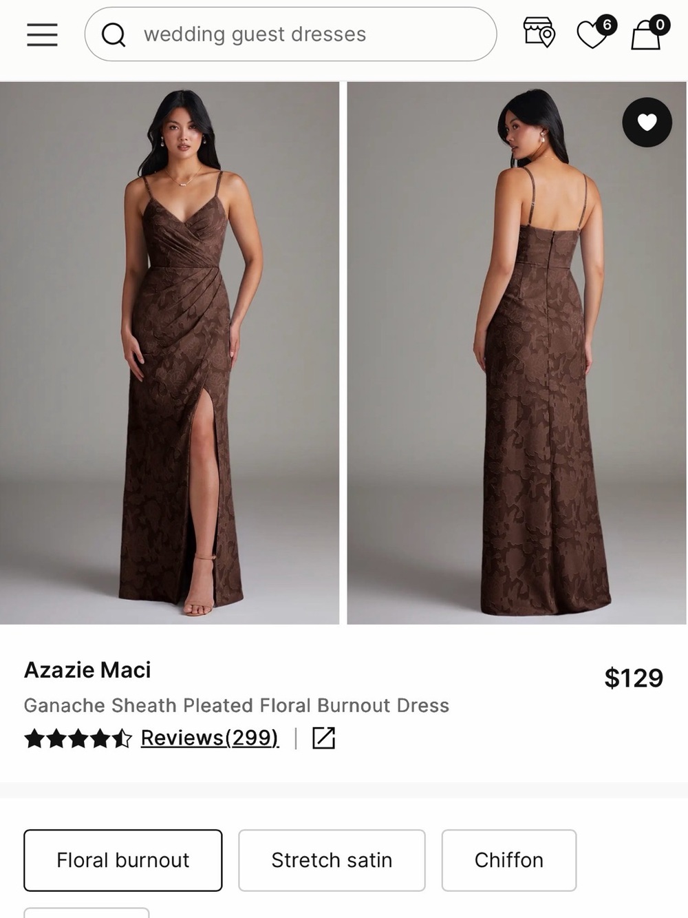Azazie Maci Ganache Brown Floral Burnout Maxi Dress